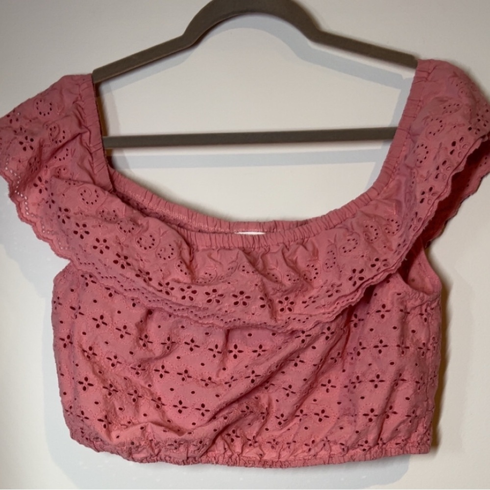 Pink Eyelet Crop Top by Midnight Sky xl on or off shoulder